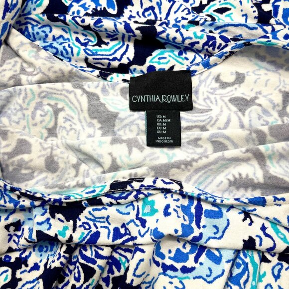 Cynthia Rowley Stretchy Fabric Sleeveless Blue & White Abstract Print Midi Dress - Picture 6 of 8